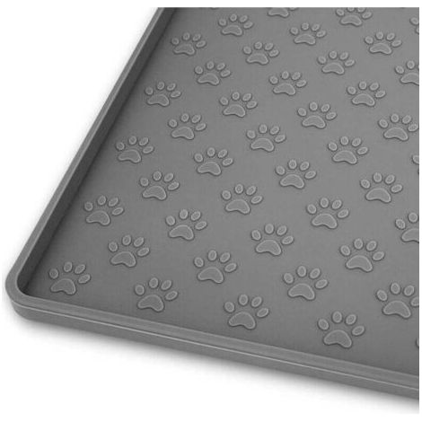BUNTHAUS PA Tapis anti-déversement pour animaux de compagnie, convient aux chats et aux chiens, petits, moyens et grands animaux de compagnie, 48 x 30 cm, gris, en silicone. (1/4)