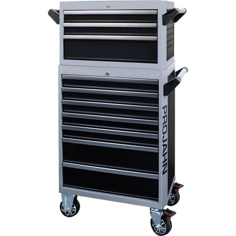 Projahn Bestückter Werkstattwagen GALAXY + Werkstattwagenaufsatz GALAXY + Dosenhalter + Papierrollenhalter + 379-tlg. Bestückung Schwarz/Silbergrau (1/5)