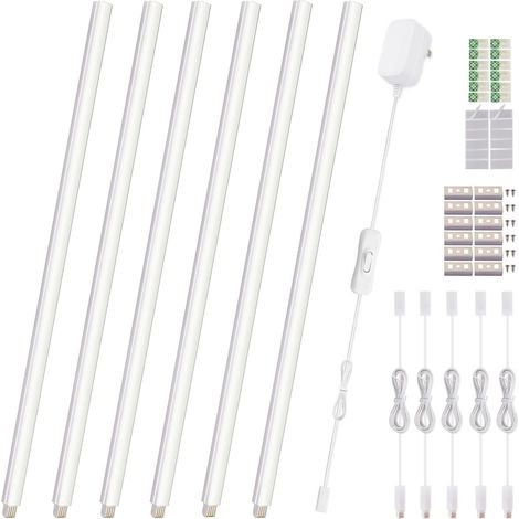 Éclairage LED sous les armoires, 6 pièces, 30 cm, rampes lumineuses connectables sans soudure pour armoire, cuisine, étagère, établi, éclairage d'armoire, 1200 lumens, blanc 6000 K (1/5)