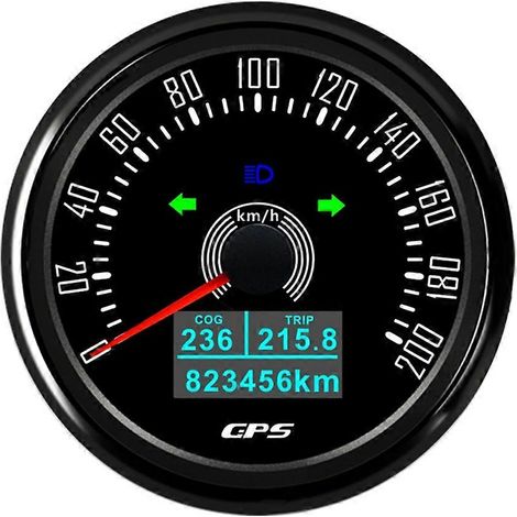 Compteur de vitesse GPS 85 mm avec antenne GPS, rétroéclairage LED 7 couleurs, odomètre numérique pour voiture, bateau et applications marines 12 V/24 V, 0-200 km/h, B (1/5)
