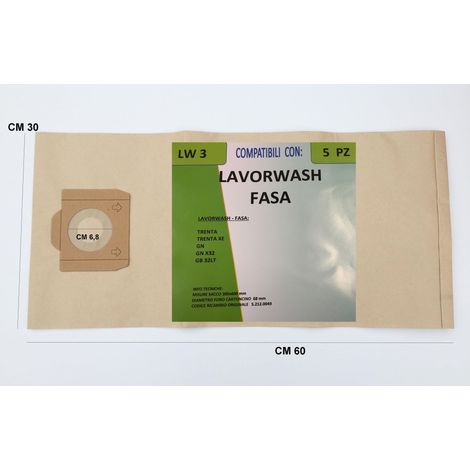 5 SACCHETTI ASPIRAPOLVERE ADATTI LAVORWASH FASA TRENTA / GN / GB 5.212.0049 LW 3 (1/2)