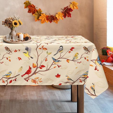 Nappe 140x180 cm Feuille d'érable motif oiseau Polyester lavable