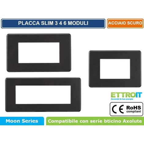 ETTROIT AN87407 Placca 4P Slim Sottile Serie Moon Colore Acciaio Scuro Compatibile Con Bticino Axolute Air (1/4)
