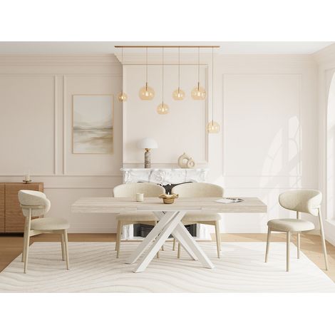Table à manger extensible 6 à 10 personnes en MDF et métal - Effet travertin beige et Blanc - CATONAV (1/4)