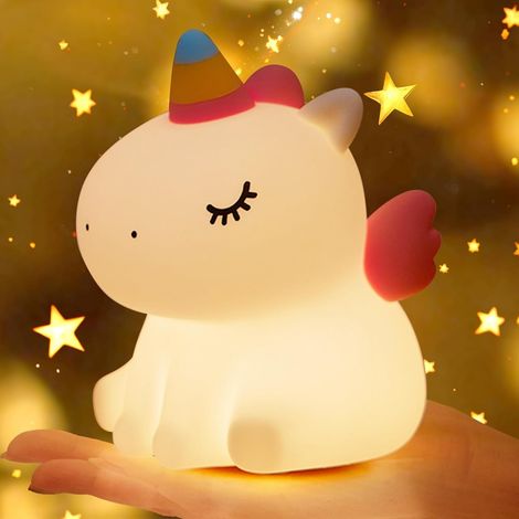 Licorne Veilleuse Enfant Tactile LED, USB Rechargeable Veilleuse Bébé en Silicone à 3 Modes Luminosité avec 30 Minutes Minuterie, Licorne Lampe Enfant Chambre comme Cadeau Garçon Fille [Classe énergét (1/5)