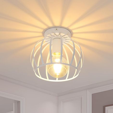 Plafonnier Industrielle en Métal Cage, Lustre Vintage E27 (Blanc) (1/5)