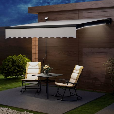 Store Roulant Manuel avec Lumières LED Solaires Inclinaison Réglable 45-90° et Protection UPF50+ Extérieur 3x2,5 m Crème
