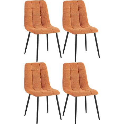 Lot de 4 chaises de salle à manger coutures décoratives carrées en velours côtelé orange et métal noir 100007767
