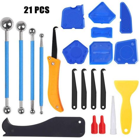 21 Pièces Outil de Calfeutrage Joint, Grattoir Joint Silicone, Outils de l'enlève joint, Lisseur Joint Silicone, Outil de Retrai de Silicon Pour Cuisine, Salle de bain, Sol, évier, Fenêtre (1/5)