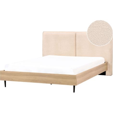 Letto matrimoniale in tessuto bouclè beige con testiera imbottita 180 x 200 cm Izernore