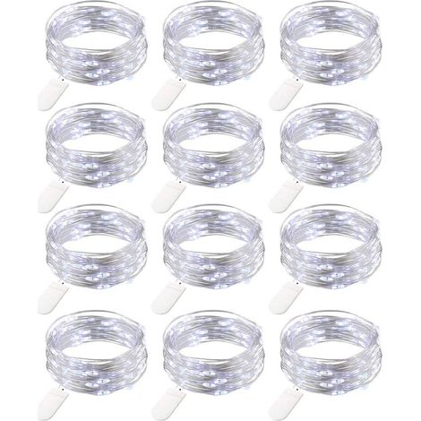 12 Pièces Micro Guirlande Lumineuse à Piles, 20 LEDs Fil de Cuivre Lumières, 2 Mètres Mini Guirlande LED Batterie - MMCD-ZGL-05031 (1/5)