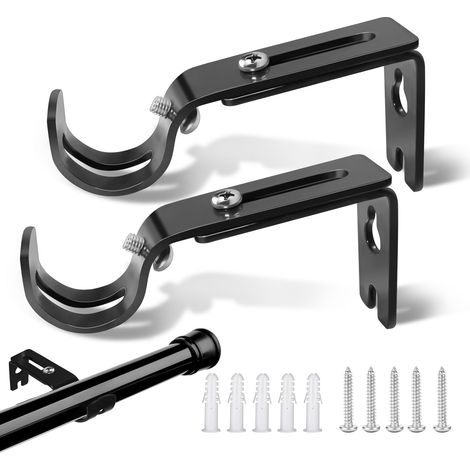 Lot de 6 supports de tringle à rideaux réglables en métal pour montage mural - Supports de tringle à rideaux noirs avec vis - 25 mm - Pour salon et bureau (1/5)