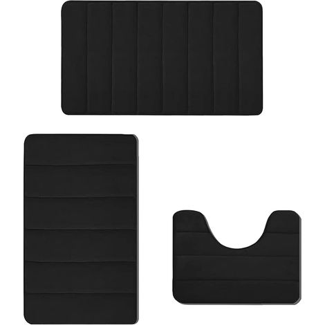 Tapis De Bain - Mousse À Mémoire De Forme - Non Glissant - Absorbant - Lavable En Machine - Pour Salle De Bains - Lot De 3 (1/5)