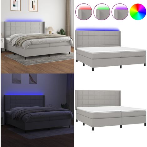 Sommier à lattes de lit matelas LED Gris clair 200x200 cm Tissu - Sommier Tapissier - Lit Plateforme - Lit Avec Led - Matelas À Ressorts Ensachés - Têtière Ajustable - Home & Living (1/5)