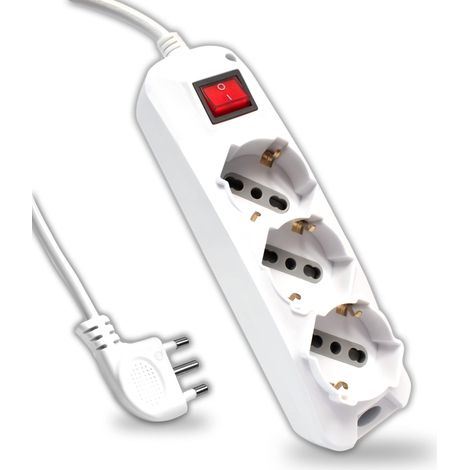 V-TAC Ciabatta Multipresa Elettrica con Interruttore e Cavo da 1,5 Metri - 3 Prese 10/16A Bipasso + Shuko - Spina 16A - Presa Elettrica per Casa, Ufficio, Negozio - Colore Bianco (1/5)