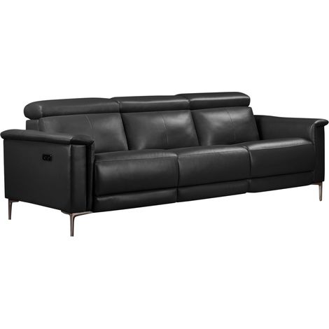 Lund-Canapé 3 places avec 2 fauteuils inclinables électriques en cuir gris PU (1/5)