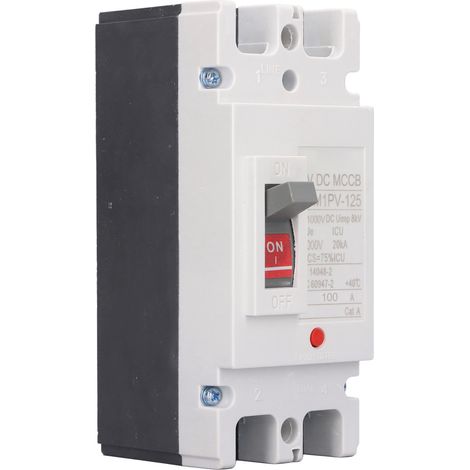DC 2P 100A Leitungsschutzschalter, Kurzschlussschutz, Silberkontakt, flammhemmendes Kunststoffgehäuse, 1000V Schalter, feuerfestes Gehäuse, bipolare Unterbrechung. (1/5)