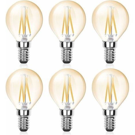 6 Pcs Ampoule LED E14 Filament G45, 4W (Equivalent 40W), E14 Candélabre Dimmable, Ambre Glow, Ampoule Vintage Blanc Froid 6000K, 220V 380lm, éclairage Vintage pour Lustre (1/5)