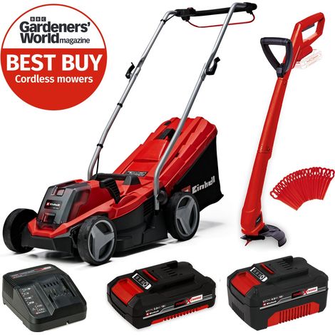 Einhell Cordless 18v Lawnmower 33cm Cut Brushless + Grass Trimmer 2x Batteries