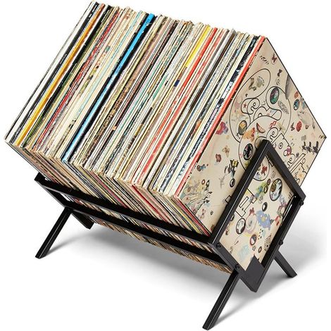 Kaelt - Étagère de rangement pour vinyles, boîte de rangement métallique, présentoir polyvalent avec coussin de protection pour vinyles (1/5)