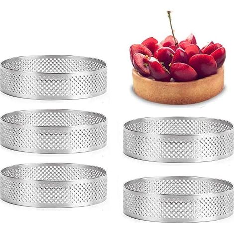 Anneau de tarte poreux rond fond de tour tarte gâteau moule outil de cuisson résistant à la chaleur perforé gâteau mousse anneau, 5pcs (8cm (rond) (1/5)