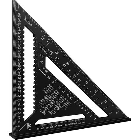 Équerre Menuisier Aluminium 30cm, Équerre Charpentier Triangulaire 45° 90°, Règle Métallique Multifonction pour Menuiserie (Noir)