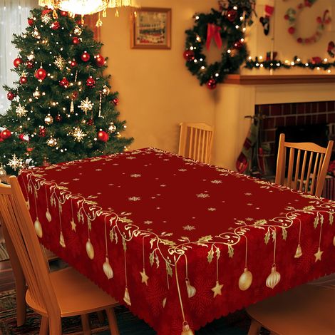 Table de Noël, 1 pièce, nappe à thème halloween et noël avec motif doré et flocons de neige, nappe en polyester pour fêtes de Noël, choix parmi 4 tail (1/5)