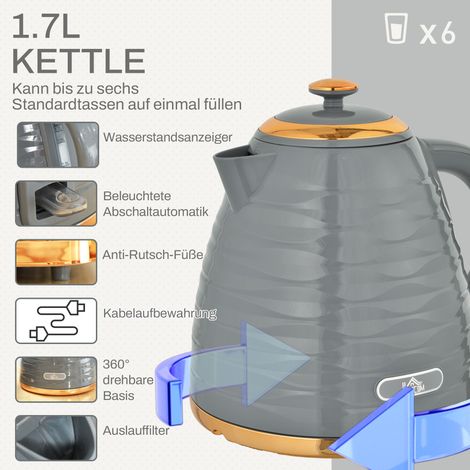 Lot grille-pain et bouilloire 2 en 1, 7 niveaux de grillage, dégivrage et réchauffage inclus, gris (1/4)