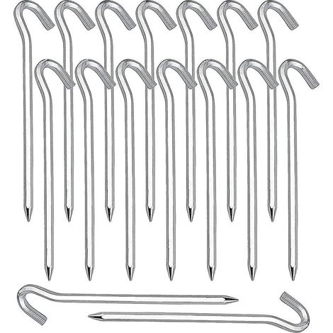 16 Heringe mit Haken für Camping und Gartenarbeit, aus silberverzinktem Stahl