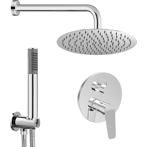 Set doccia miscelatore con deviatore, braccio 40 cm, soffione 25cm e doccino finitura cromo lucido Aurora (1/4)