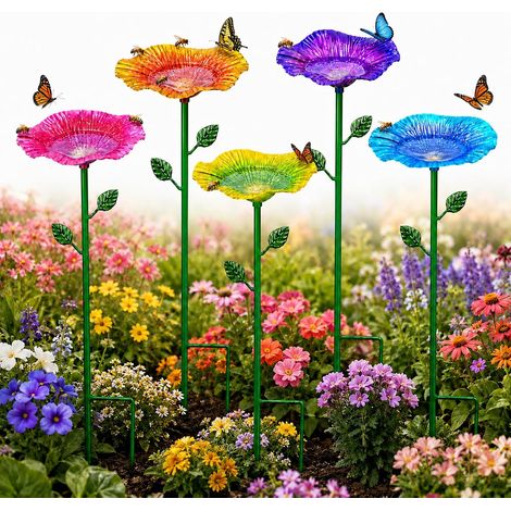 Abreuvoir Abeilles Jardin, 15cm Grand Abreuvoir à Abeilles Métal en Forme de Fleur avec Tuteur, Station d'eau pour Abeilles, Insectes (1/5)