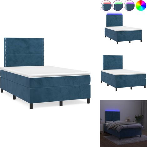 Sommier à lattes de lit avec matelas LED bleu foncé 120x190 cm - Lit Plateforme - Lit Design - Lit Capitonné - Lit Velours - Lit Avec Éclairage Led (1/5)