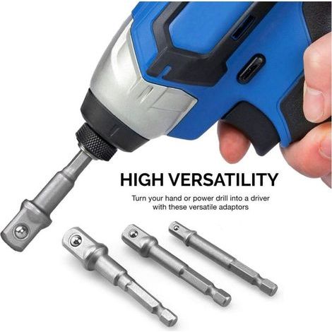 Adaptateur 6 pans vers 1/4", 1/2", 3/8" carré - 3 pièces adaptateur douille hexagonale adaptateur douille clé à douille jeu d'écrous rallonge de connexion pour tournevis sans fil (1/5)