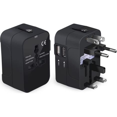 Adaptador de enchufe de viaje, adaptador de viaje internacional con dos puertos USB para Japón, China, Canadá, EE. UU./UE/Reino Unido/Australia y aproximadamente 150 países para teléfonos y tabletas ( (1/5)