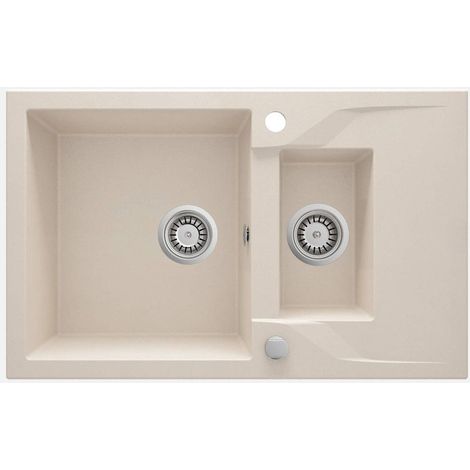Lavello cucina in granito con 2 vasche e gocciolatoio 78x49 cm beige - Nexyo