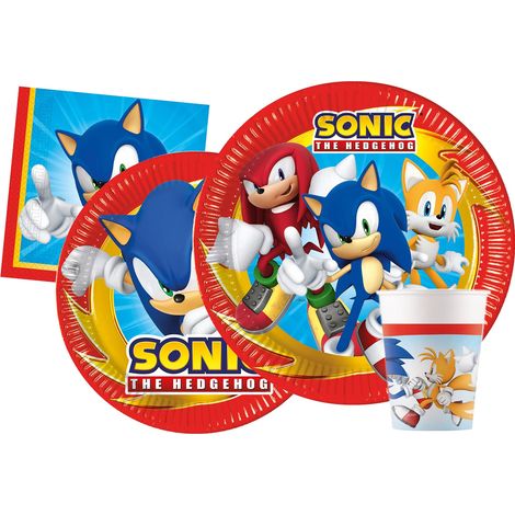 Ciao- Kit Party Tavola Licensed Characters per 8/24 (Piatti Carta, Bicchieri, tovaglioli) Sonic, 8 persone, AZ035 (1/5)