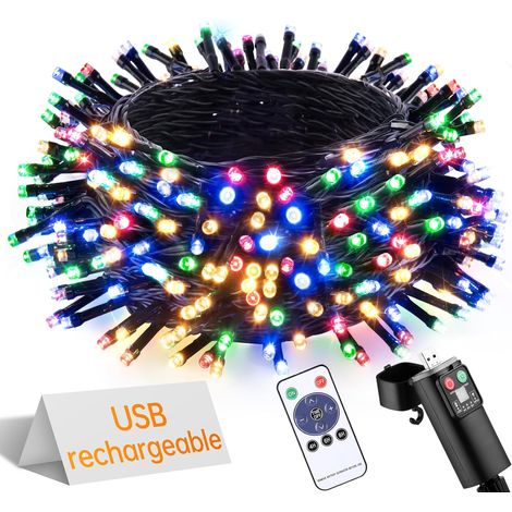 Guirlande Lumineuse Sapin de Noel - à Pile Rechargeable USB 10M 100 LED Télécommande Imperméable Exterieure Intérieure Blanc Froid Lumieres pour Christmas Chambre Jardin Arbre Mariage Fête (1/5)
