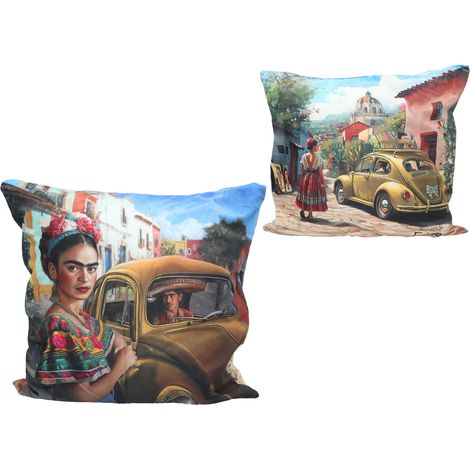 Carmani, ein Kissen mit Füllung und Reißverschluss – ein Motiv, das von den Gemälden von Frida Kahlo inspiriert ist. (1/3)