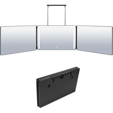 [NON UTILIZZATO] Miroir 360° à 3 voies avec LED, miroir de rasage pliable, miroir de maquillage réglable en hauteur, miroir de maquillage, miroir de maquillage, miroir trifold pour raser, coiffer, col