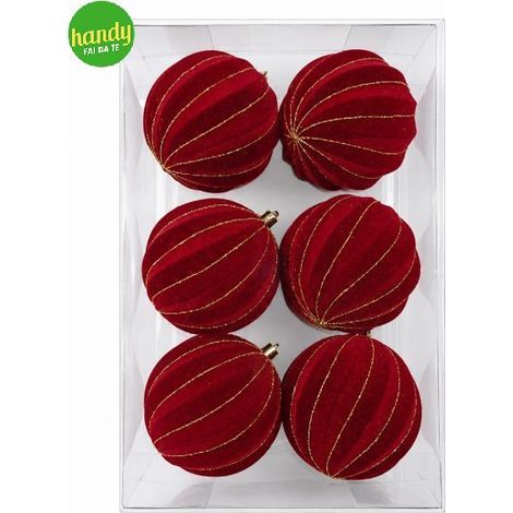 Box 6 Sfere GTR Velluto Bordeaux Ø 10 cm con Filo Oro