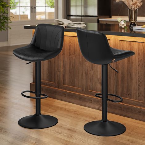 Chaises de Bar Réglables, Tabourets avec Dossier, Rotation 360°, PU, pour Cuisine, Salle à Manger, Lot de 2, Noir (1/5)