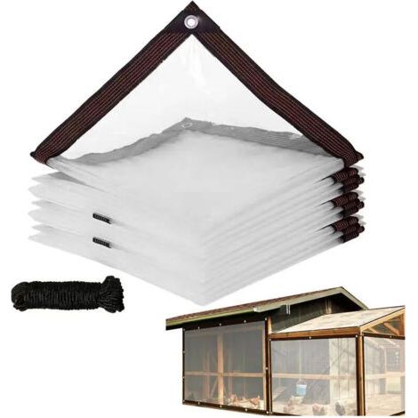QORVA-Bâche de protection transparente 2x2m – Imperméable en vinyle avec œillets – Pour chantiers, camping, protection des plantes et poulaillers