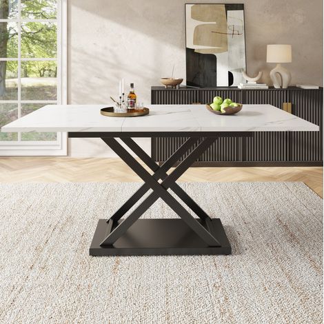 DESMIU Table de salle à manger extensible avec plateau marbré, pieds croisés en métal, pour cuisine et salon, 120 × 80 × 75 cm (1/5)