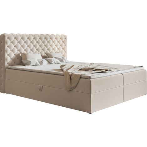 Lit boxspring 180x200 Doro, Lit adulte avec Matelas et Surmatelas, Tissu Velours Beige (Amor Velvet 4304)