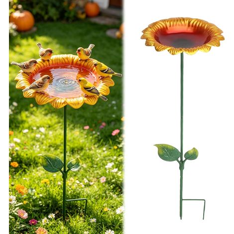 Abreuvoir Oiseaux Extérieur sur Pied - Bain Oiseaux Extérieur, Bassin Oiseaux Extérieur, Mangeoire en Métal Tournesol, 20 cm, 64 cm, à Planter pour Jardin, Pelouse, Parterre (1/5)