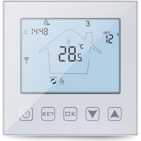 WLAN-Thermostat für Fußbodenheizung, Wasser, 3 A, programmierbar, kompatibel mit Alexa und Google Assistant, Weiß (1/5)
