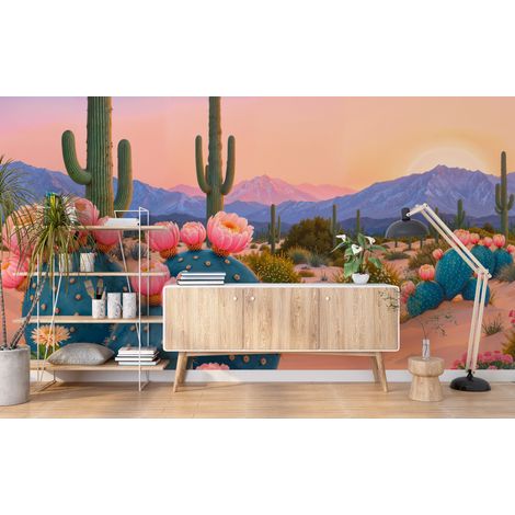 Papier peint déserts - cactus au coucher du soleil - 150 x 250 cm (1/2)