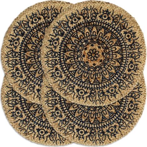 Napperons 4 pcs Bleu foncé 38 cm Rond Jute (1/4)