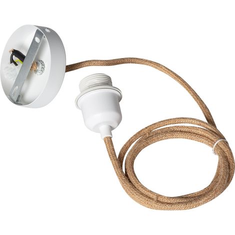 Ledkia – Suspension textile naturelle et blanche – Câble de 1,5 m – Rosace de 100 mm – Support E27 pour ampoules décoratives (1/5)