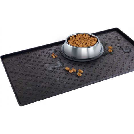 Tapis de Gamelle pour Chiens - VENTEO - Antidérapant et Waterproof - Tapis d'alimentation d'animaux - En silicone - 48 x 30 cm - Noir (1/3)
